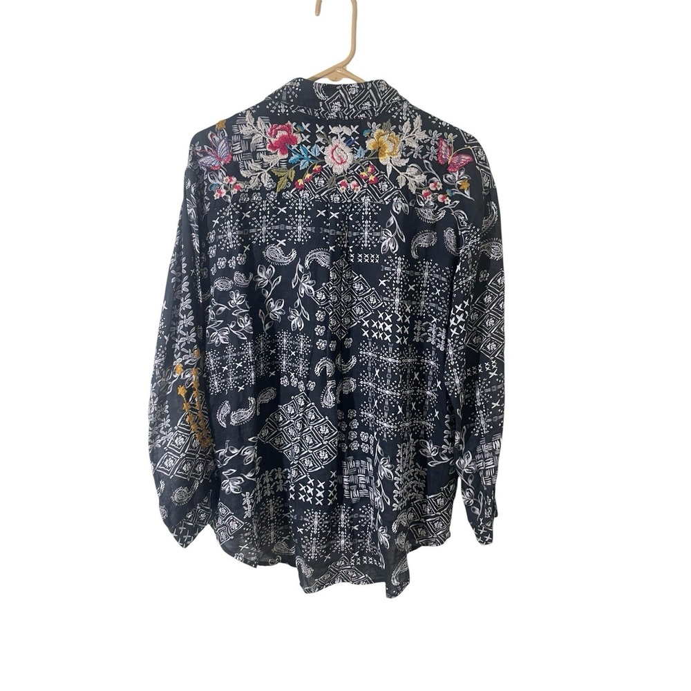Johnny Was Workshop M Oversized Embroidered Button Down Bird Floral Boho Whimsy - Picture 5 of 13